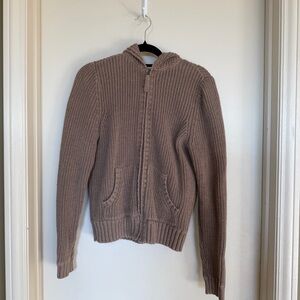 Liz Claiborne Chunky Tan Knit Zip Hoodie Sweater Size Small